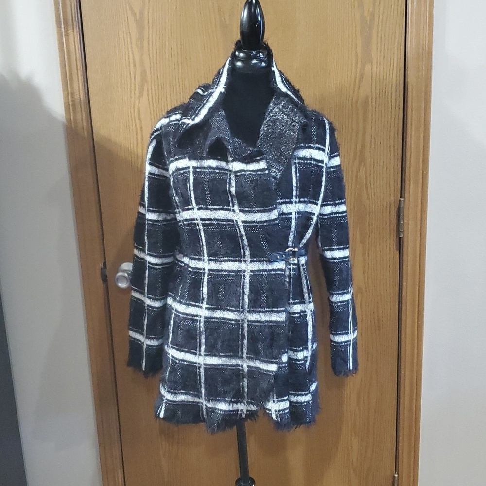 Black rivet black white silver plaid soft eyelash jacket